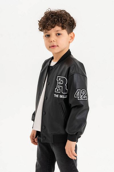 Gold Class Kidswear Кожено яке за момче с оребрена избродирана скала с щракване