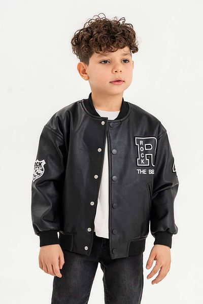 Gold Class Kidswear Кожено яке за момче с оребрена избродирана скала с щракване