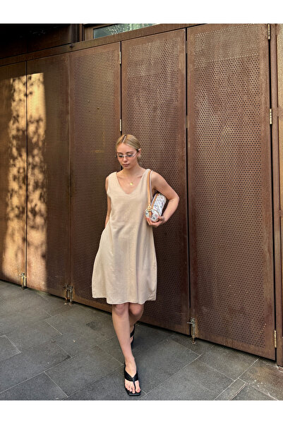 AFROGİYİM Dámské šaty oversize uvolněného střihu s výstřihem do V