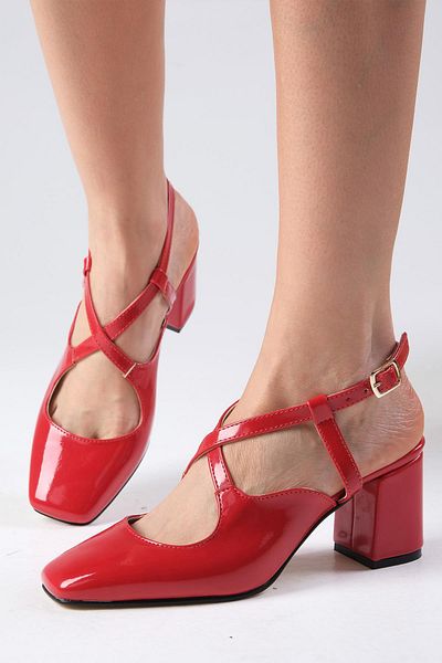 Mio Gusto Catalina Red Color Open Back Blunt Toe Women's Heeled Shoes