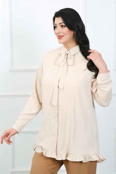 By Alba Collection Дамска риза с голям размер от норка, детайл от плат Дубай