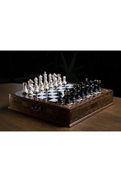 GGS GrandGiftStore مجموعة شطرنج فاخرة باللونين الأبيض والأسود، لوحة شطرنج خاص...