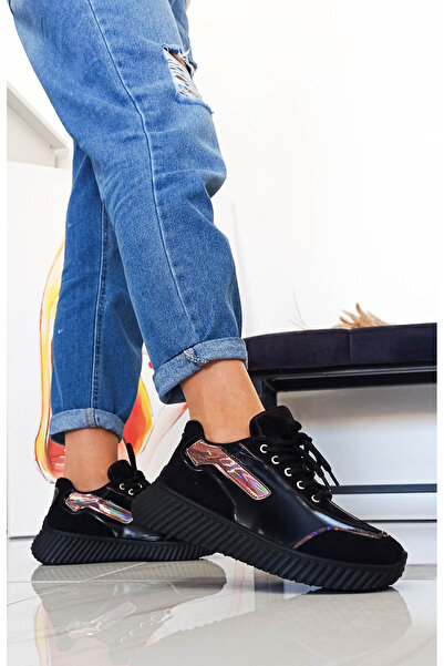 GDT Ayakkabı Siyah Renk Düz Taban Bağcıklı 36-37-38-39-40 Numara Sneaker Kadın