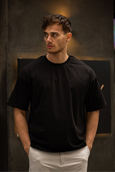 3MODA Tricou oversize din bumbac simplu pentru bărbați
