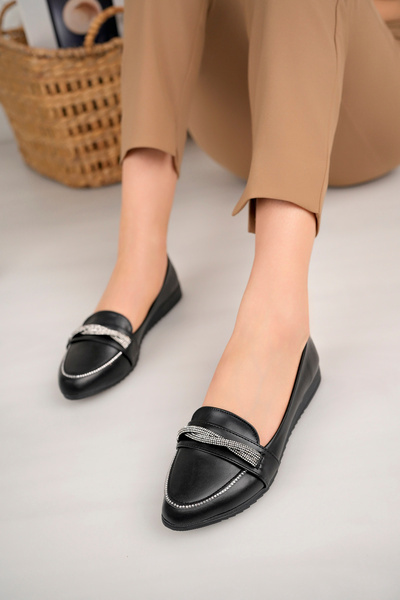 Nexs Balerini negri cu piatră curbată de damă