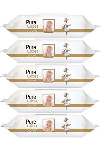 Pure Baby Islak Havlu Mendil 90 Yaprak Yenidoğan Organic Pamuklu (5 Li Set) 4...