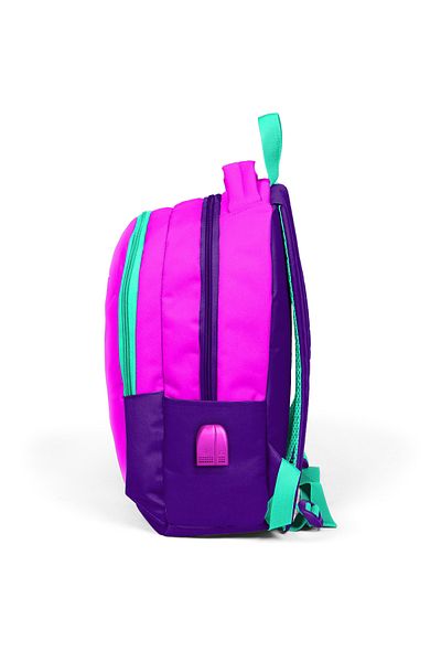 Coral High Kids Pink Purple Three Compartment USB School Backpack 24314