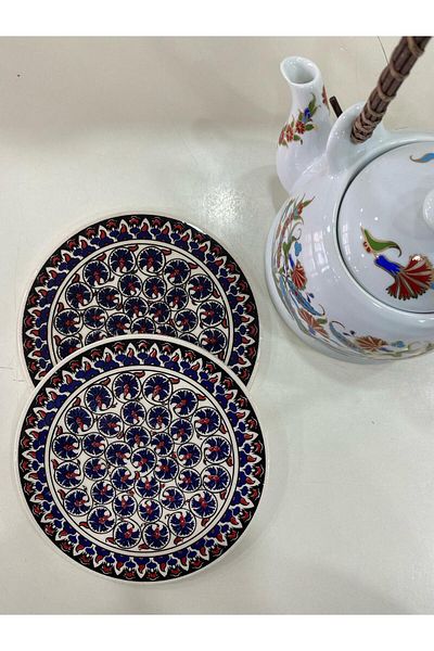 Eren Çini Seramiği 2 Pieces 16 cm Tile Patterned Ceramic Trivet