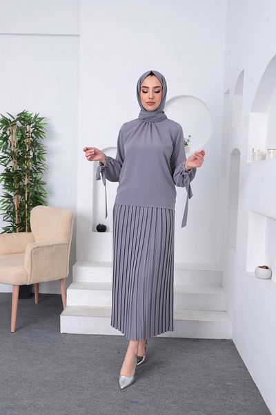 hacer ayaydın Κομψό Σετ Μπλούζα Πλισέ Φούστα Hijab Σετ