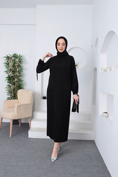 hacer ayaydın Κομψό Σετ Μπλούζα Πλισέ Φούστα Hijab Σετ