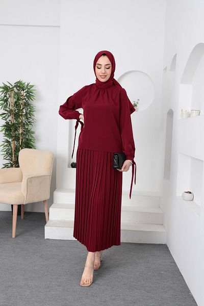 hacer ayaydın Σετ Πλισέ Φούστα και Μπλούζα Hijab - Κομψό Κομψό Σετ