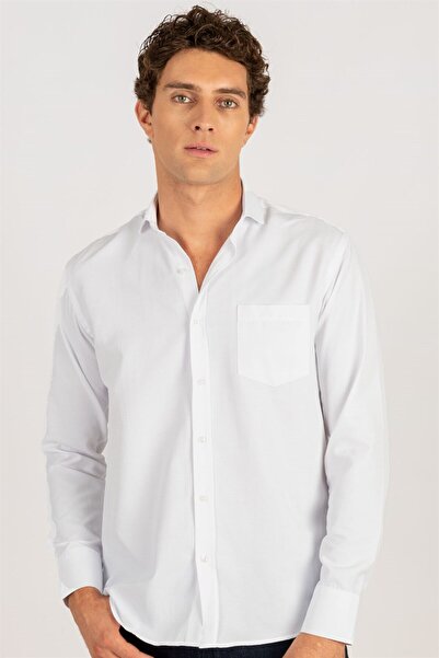 Tudors Ανδρικό λευκό πουκάμισο με κανονική εφαρμογή με κλασικό σχέδιο