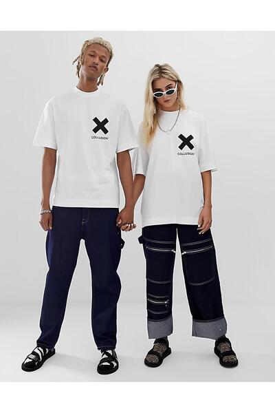 GYES Tricou alb X Collusion, unisex, cu croială normală