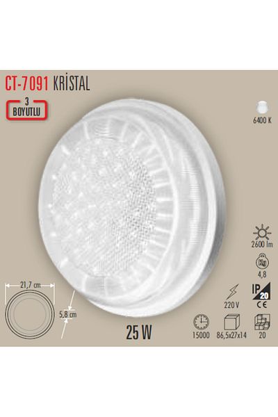 Cata CT-7091 25W Surface Mounted Crystal Led Luminaire 3D 6400K White Light