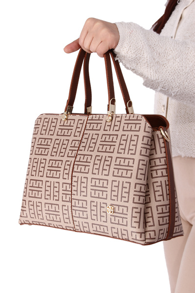 By Hakan Miami Polo Club-1226 Kadın Omuz Çanta Vizon-taba-baskılı