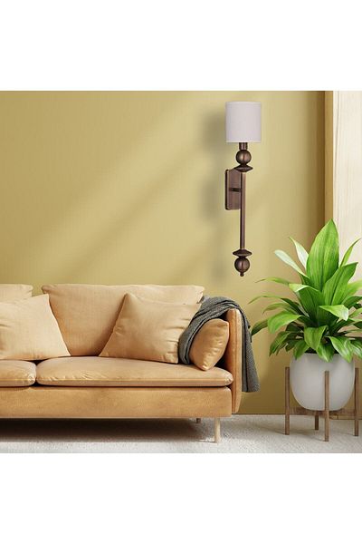 Elit Aydınlatma Antique Color Metal Body White Color Fabric Cylinder Head Wall Lamp Sconce