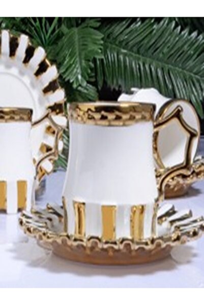 Kosova gold beyaz lüks türk kahve fincan takımı