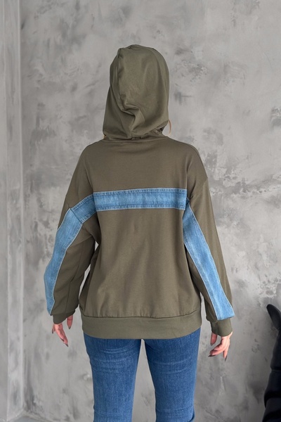 FEMELLE Women's Denim Detailed Hooded Sweatshirt