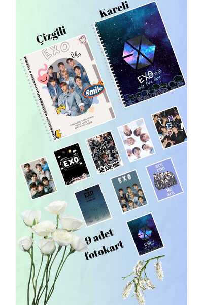 animeandyourworld exo defter 2 adet  çizgili ve kareli + 9 adet fotokart seti