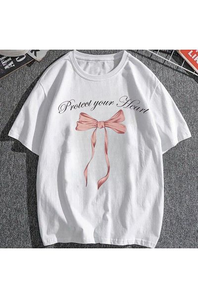 Touz Moda Protect Your Heart White Unisex Oversize T-shirt