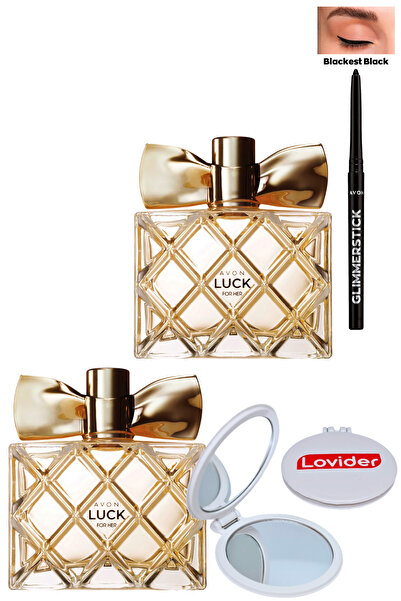 AVON Luck Kadın Parfüm EDP 50ml x 2 Adet + Siyah Göz Kalemi + Lovider Cep Aynası