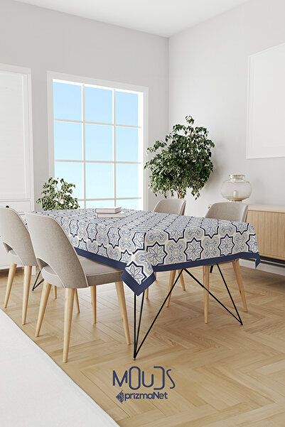 Moud's Lacivert Füme Süsleme İslamik Desenli Süet Kumaş Dertsiz Masa Örtüsü K...