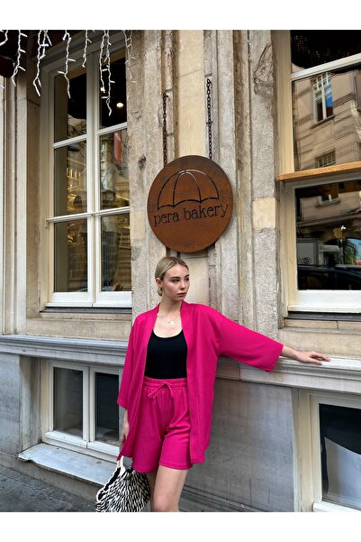 AFROGİYİM Női mintás, alacsony vállú kimonó szett rövidnadrággal