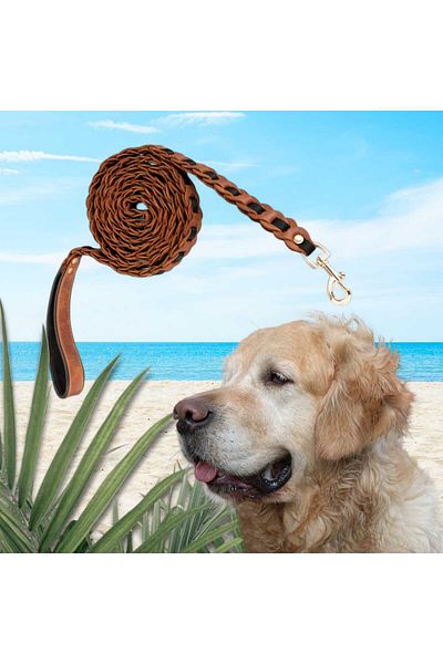 PLM Real Leather Handmade Dog Walking Strap Length: 215 Cm, Ergonomic Hand Grip