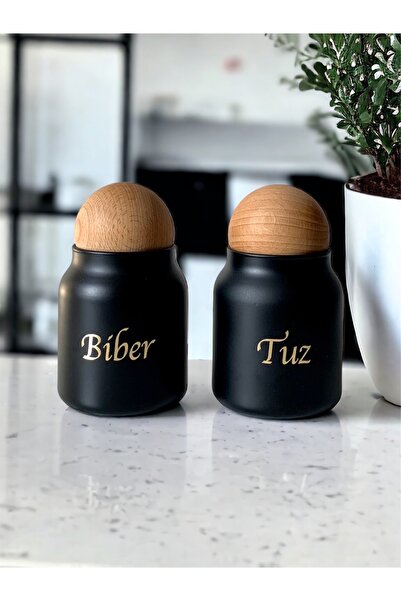 ÜÇER AHŞAP Ahşap Top Kapaklı Tuz Biber Kavanoz 2 Adet 300 ml