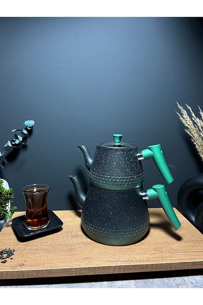 BENA LİFE طقم إبريق شاي جرانيت مزدوج اللون فاخر