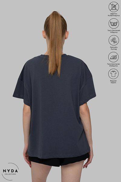 Nyda Collections Μπλουζάκι με κοντό μανίκι Unisex Oversize με λαιμόκοψη από βαμβακερό σφουγγάρι