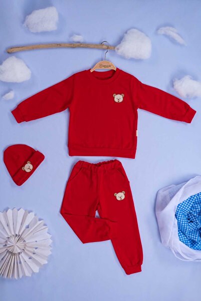 Lamonde Teddy Bear Embroidered Unisex 3-Piece Tracksuit Beret 9-12-18-24 Months