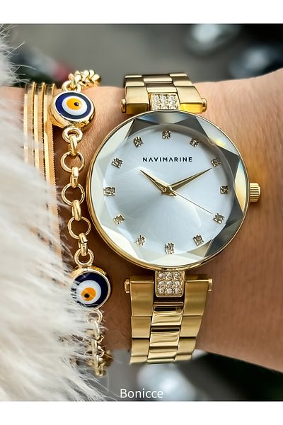 Navimarine Brand Yellow Steel Band Waterproof Women's Wristwatch Bracelet Gift