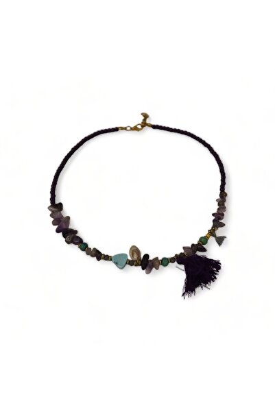 Hedea Amethyst Natural Stone Tasseled Purple Bead Bohemian Necklace