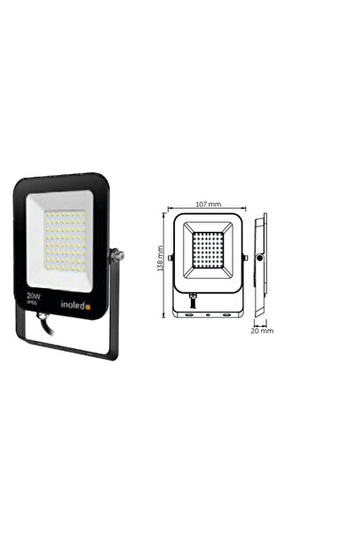 İnoled 20W 6500K Egra Serisi IP66 Beyaz Led Projektör 7202-01