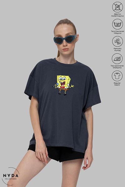 Nyda Collections Μπλουζάκι με κοντό μανίκι Unisex Oversize με λαιμόκοψη από βαμβακερό σφουγγάρι