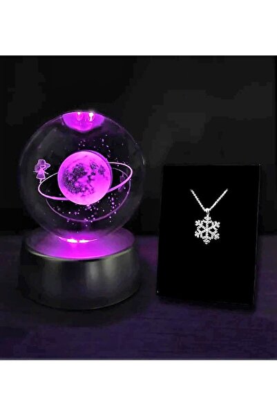 Özen Avm Renk Değiştiren Led Işıklı Cam Satürn Kız Küre Dolunay Lamba Kristal...