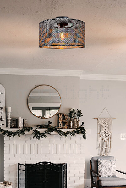 Modelight GOZA 38 CM SİLİNDİR PLAFONYER AVİZE SİYAH ARTI DESEN SALON-ÇOCUK-YE...