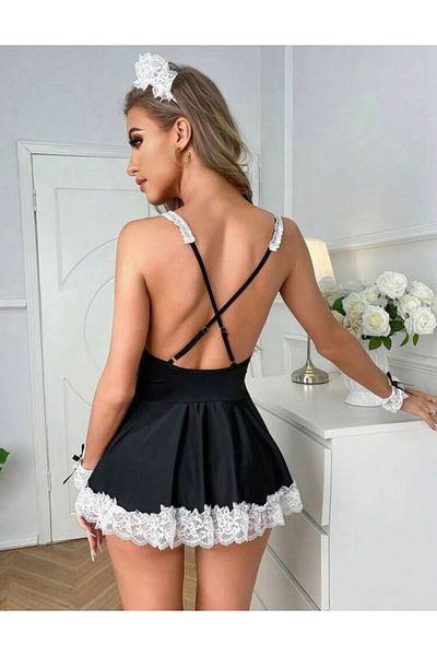 SierraBoutıque Ασπρόμαυρο Πολύ Κομψό Σετ Εσώρουχα Υπηρέτριας SierraÇKSt