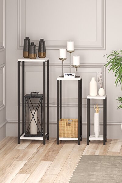 EGEMEV 3Lü Set METAL salon ve hol   Dekoratif YAN SEHPA  Balkon MASASI cok am...