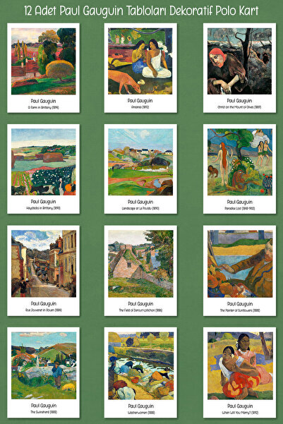 Runrux Paul Gauguin Tabloları 12 Adet Dekoratif Polo Kart - Sanatsal Poster K...