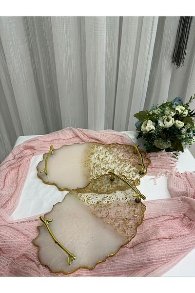 filiz kına ENGAGEMENT TABLE, GROOM TABLE, PRESENTATION TABLE 2 PIECES EPOXY OVAL GOLD Henna, WEDDING, WEDDING, CIRCUMCISION, PRESENTATION