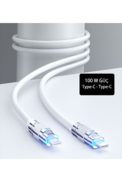 WDC-188 BEYAZ TYP-C+TYP-C 100W Hızlı Şarj Destekli Veri ve Şarj Kablosu