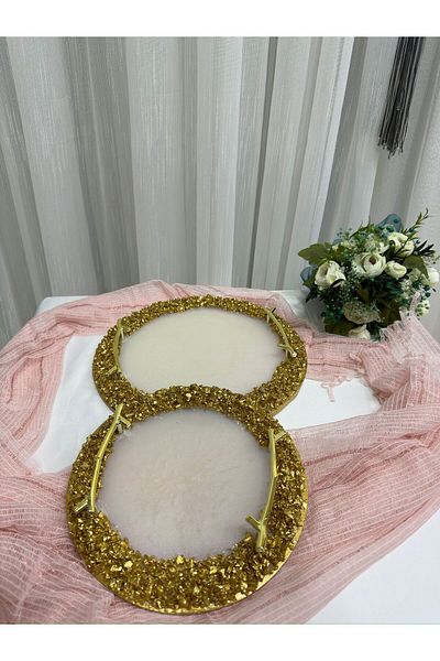 filiz kına ENGAGEMENT TABLE, NURSE TABLE, PRESENTATION TABLE 2 PIECES EPOXY GOLD STONE Henna, WEDDING, WEDDING, CIRCUMCISION, PRESENTATION