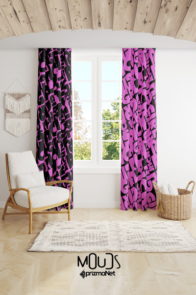 Moud's Rich Girl Desenli Fon Perde Genç Odası Oturma Odası Süet Baskılı Ekstr...