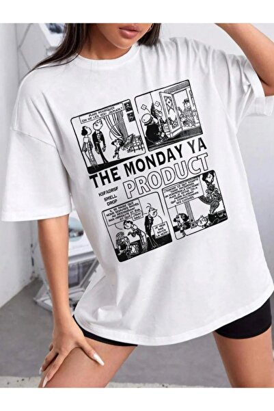 ORLONTEX Γυναικείο λευκό μπλουζάκι The Monday Printed Oversize