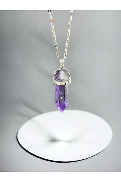 eHediyecim Amethyst Natural Stone Nail Necklace