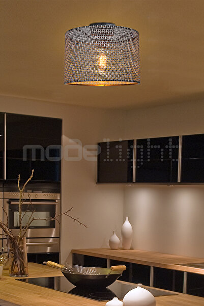 Modelight GOZA 30 CM SİLİNDİR PLAFONYER AVİZE SİYAH ARTI DESEN SALON-ÇOCUK-YE...