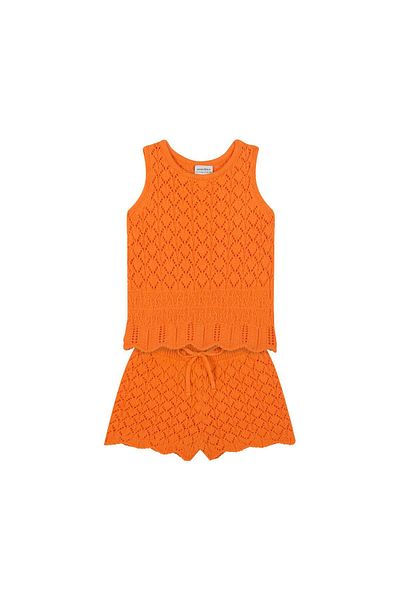 Antebies Jacquard Orange Knitwear Shorts Set
