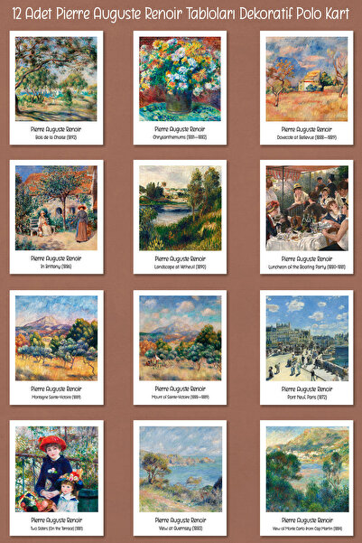 Pierre Auguste Renoir Tabloları 12 Adet Dekoratif Polo Kart - Sanatsal Poster Kartları